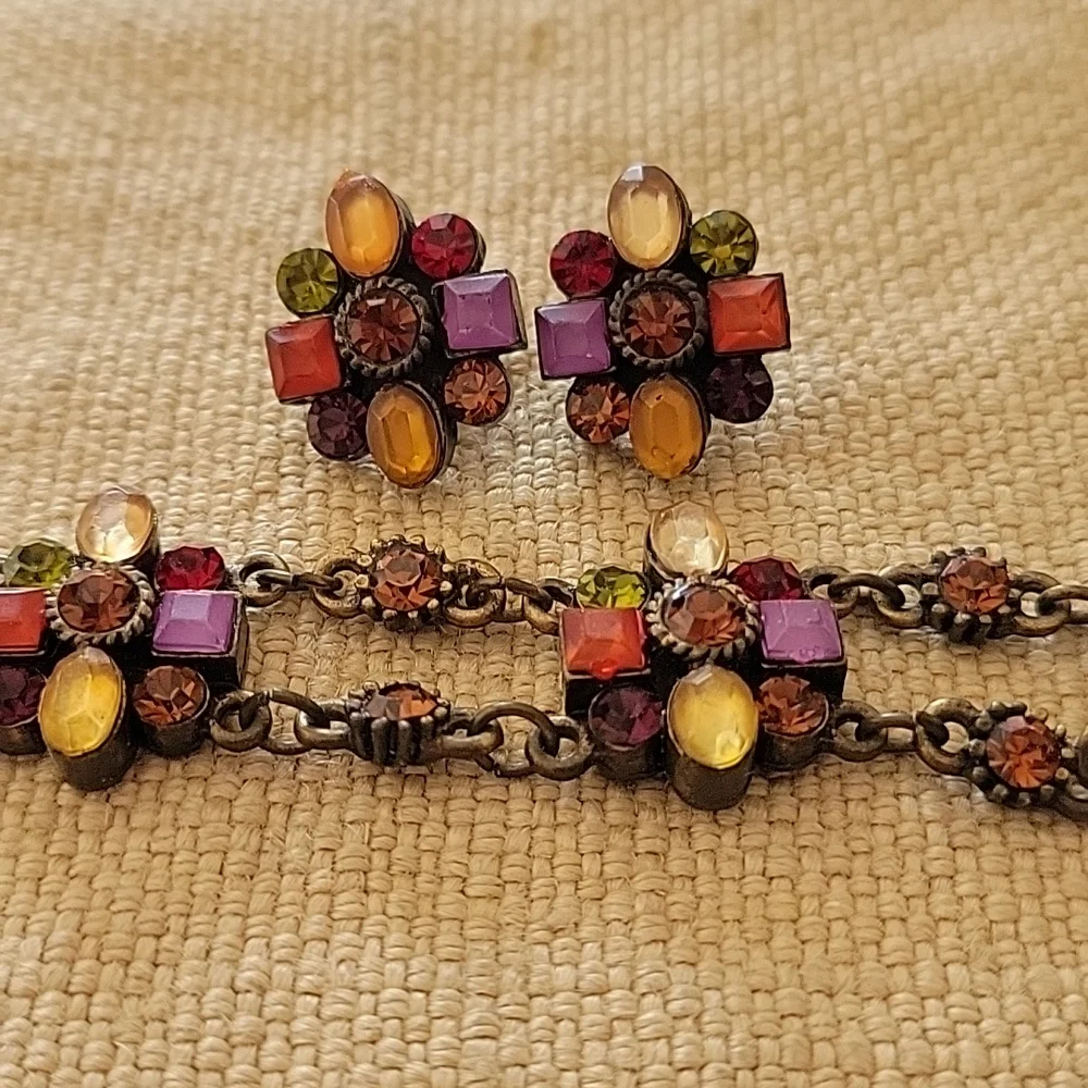 Multi gem pierced earrings and choker set - Picture 1 of 10